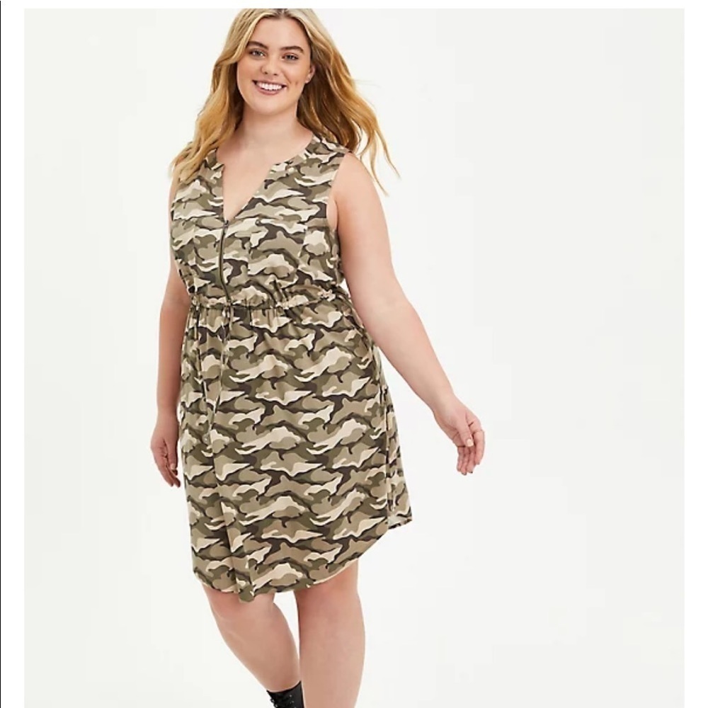 NWT Torrid Sleeveless Zip Front Shirt Dress Stretch Challis Camo